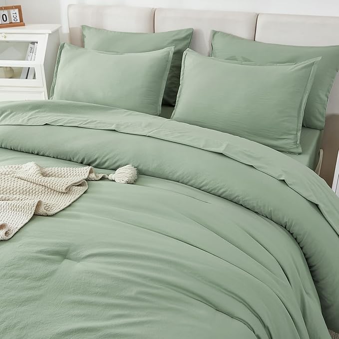 Litanika Oversized King Comforter Sets Sage Green - 7 Pieces Bed in a Bag Oversized King Bedding Comforter Sets, Solid Lightweight Bed Set with Comforter, Sheets, Pillowcases & Shams