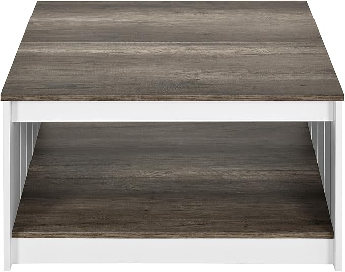 YITAHOME Coffee Table Farmhouse Coffee Table with Storage Rustic Wood Cocktail Table, Square Coffee Tables for Living Meeting Room with Half Open Storage Compartment, Light Brown and White