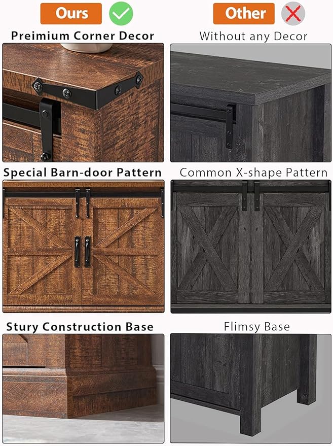 OKD Farmhouse TV Stand for 75 Inch TV, Rustic Entertainment Center w/Sliding Barn Door Wood Media Console Cabinet 66 Inch Long Television Stands for 70 Inch TVs, Reclaimed Barnwood Color