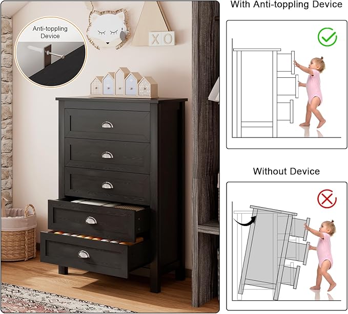 Wananlanen® Farmhouse Dresser for Bedroom, Antique Double Dresser & Chest of Drawer with Vintage Handle and Storage, Wooden Tall Rustic Organizer for Bedroom