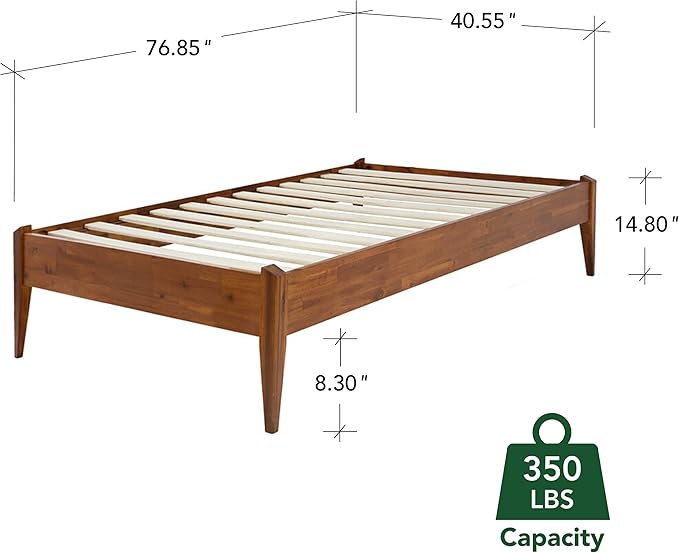 Bme Dinkee Twin Bed Frames without Headboard, Acacia Wood 15 Inch Platform Bed, Slat Support, Japanese Joinery Bed, No Box Spring Needed, Easy Assembly, Minimalist Modern and Bohemian Style, Caramel