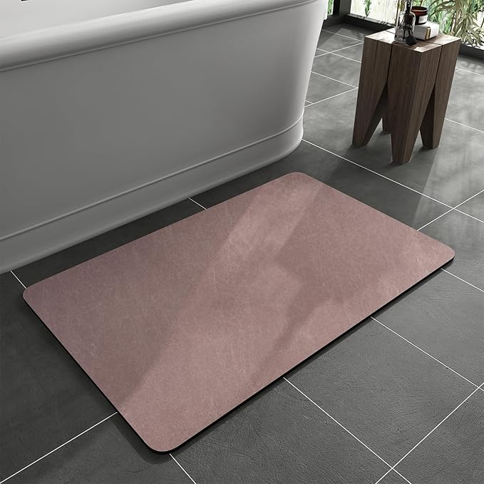 MontVoo -Bath Mat Rug-Rubber Backing Non Slip Quick Dry Absorbent Thin Bathroom Rugs Fit Under Door-Faux Suede Surface Bathroom Floor Mats-Shower Rug for in Front of Bathtub Shower Dusty Rose 17x27.5