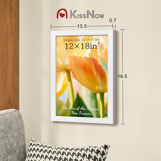 12x18 Poster Frame 4 Pack, Textured White Solid Wood Picture Frame, Wall Hanging