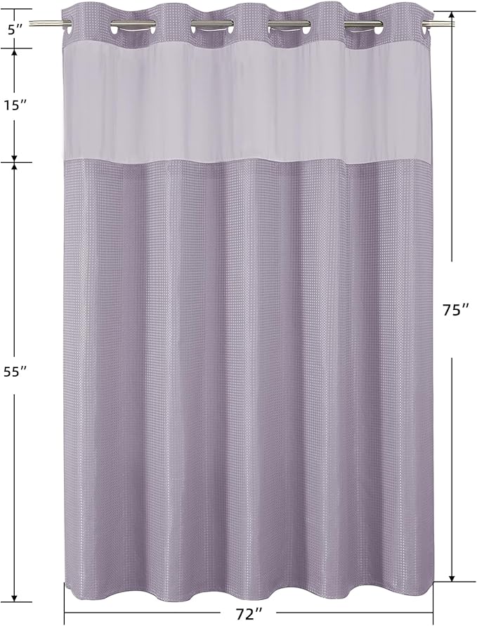 Colorful Star No Hook Shower Curtain with Snap in Fabric Liner, Waffle Weave Heavy Duty Thick Shower Curtains with Mesh Top Window, Hotel Style Waterproof Bathroom Curtain Set, 72 x 75 Inch, Lavender
