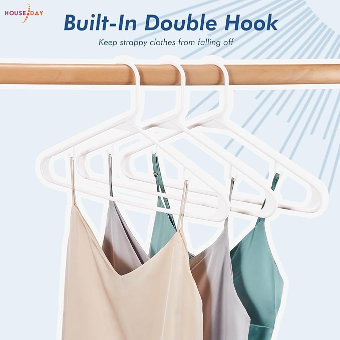 HOUSE DAY White Plastic Hangers 16 Pack, Space Saving Coat Hanger, Clothes Hanger with Non Slip Hooks, Plastic Clothing Hangers for Closet, Ideal for Everyday Use on Shirts, Coats, Pants, Dress