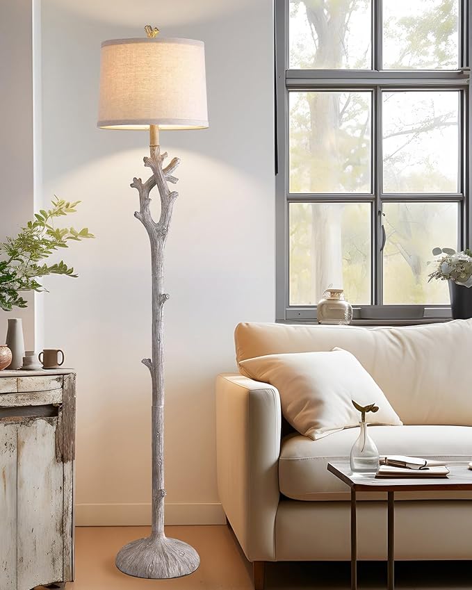 OYEARS Retro Farmhouse Floor Lamp for Living Room Rustic Standing Lamps Tree Trunk Deco Modern Country Vintage Wood Grain 59.75" Tall Corner Floor Lamp Bedroom Office