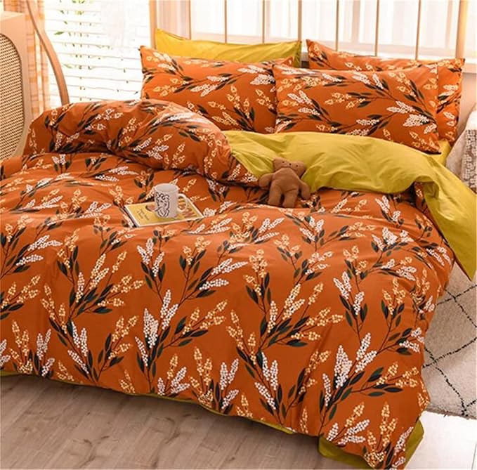 Luxlovery Botanical Floral Comforter Set Queen Orange Bohemian Bedding Comforter Set Women Girls Vintage Style Blanket Quilts Breathable Modern Rustic Leaves Bedding Set Hotel Quality Queen Comforter