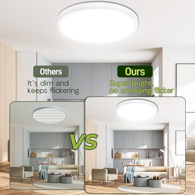 hykolity 9 Inch Selectable CCT LED Round Flat Panel Light, 18W 1800LM 3000K/4000K/5000K, Edge-Lit Flush Mount Ceiling Light Fixture for Kitchen, Bedroom, Laundry and Closet Room, White