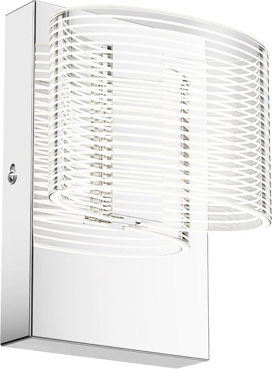 URSOLA Wall Sconce LED Wall Lamp with Oval Linear Sleek Lampshade 110 Volt Hardwired Wall Light 4000K Sconces Wall Lighting (Chrome)