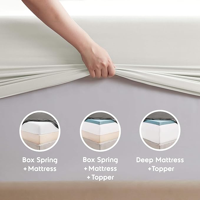 Nestl Split King Sheet Set - 1800 Ultra-Soft Microfiber Bed Sheets - Double Brushed - Deep Pockets - Easy Fit - 5 Piece Set - Bed Sheets & Pillowcases (Split King, Off White)