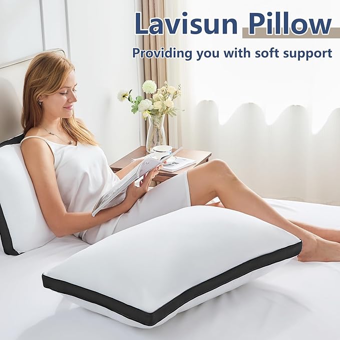 CozyLux Pillows Queen Size Set of 2, Soft and Supportive 3D Down Alternative Bed Pillow for Sleeping 2 Pack Black, Luxury Hotel Quality Gusseted Bedding Pillow for Back, Stomach or Side Sleepers 18x28