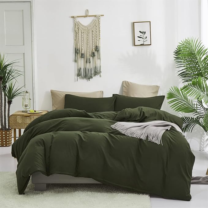 Luxlovery Green Comforter Set Full Army Green Bedding Set Minimalist Bedding Set Modern Soft Breathable Blanket Quilts Olive Comforter Set for Women Men Full Bed