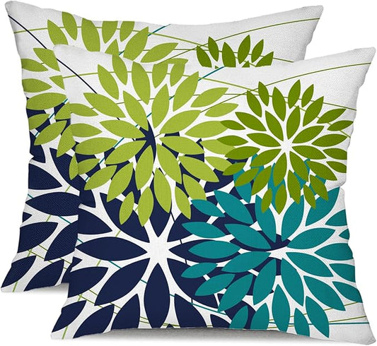 DFXSZ Outdoor Pillow Covers 18x18 Inch Set of 2 Dark and Light Green Flower Decorative Waterproof Summer Outdoor Pillow Covers Valentines Pillow Covers for Patio Funiture Garden Couch 168K18