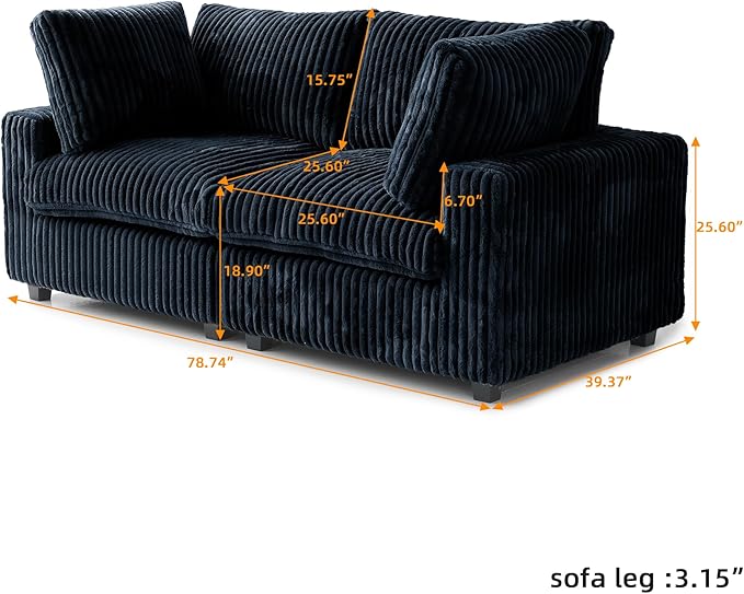 JACH 78" Deep Seat Sectional Couches, Convertable Modular Sleeper Sofa for Living Room, Love Seat Couch, Sofa Covers Washable, Modular Sectional Sofas for Living Room, Apartment, Black