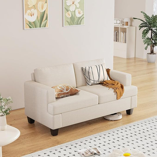 Furnimart 62" Loveseat Couch, Modern Love Seat Couches for Small Spaces, Beige Linen Sofa, Deep Seat Sofa for Living Room, Small 2 Seater Couch for Bedroom, Office
