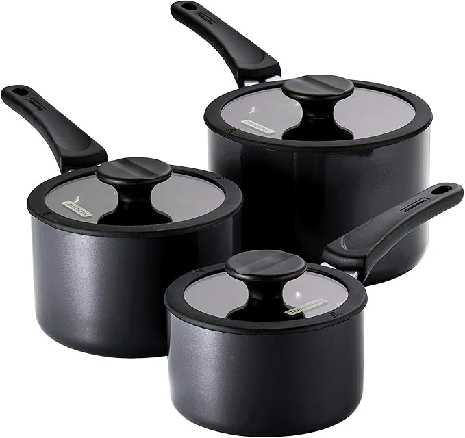 Tramontina Aluminum Non Stick 6-Piece Nesting Sauce Pan Set with Lids - Gray, Kitchen Nonstick Cookware Set, Dishwasher and Oven Safe