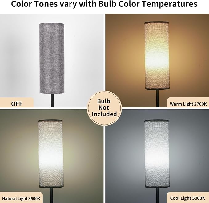 FRIDEKO HOME Floor Lamp with Grey Shade, Simple Design with Foot Pedal Switch, Small Tall Lamps for Living Room Bedroom Office, Corner Floor Stand Light with Black Pole Lamp (No Bulb/No Remote)