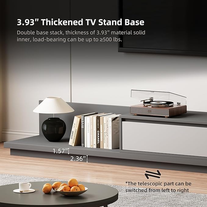 Adjustable TV Stand with 3 Drawers - Mid-Century Modern Extendable Entertainment Center for Living Room or Bedroom(78.7–130"), Stylish Gray Media Console