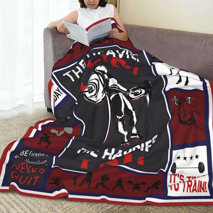 Wsradto Weightlifting Blanket Weightlifting Throw Blanket Fitness Sport Throws Gym Lover Gifts for Men Women Girls Fleece Flannel Plush Blankets Decor for Bed Sofa Stadium Gymnasiumr 60"X80"
