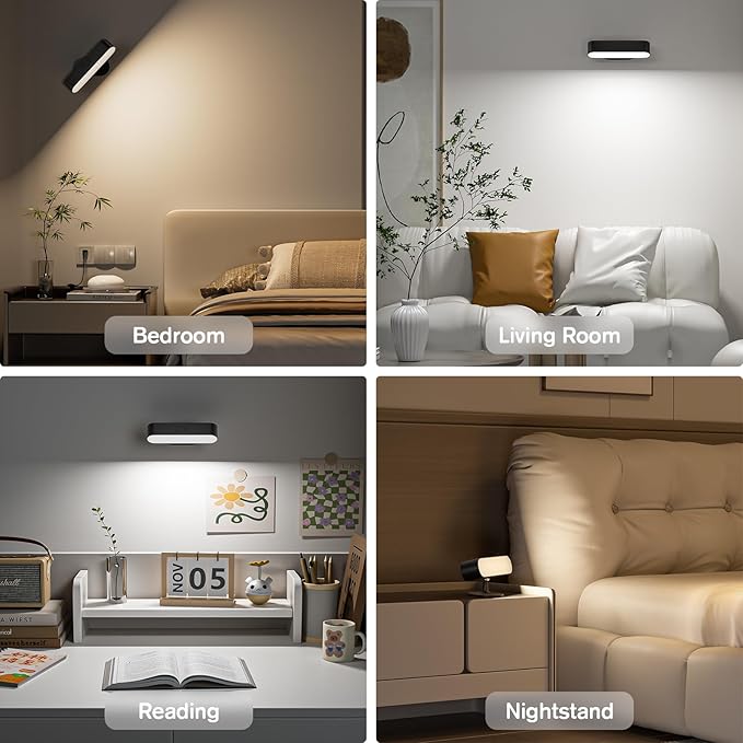 Wall Light, Wireless Battery Operated Wall Sconce for Bedroom, LED Rechargeable Wall Lamp for Paintings, 5 Colors Stick on Wall Mounted Lamp for Reading, Living Room