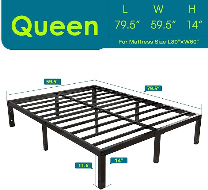 14 Inch 4000lbs Heavy Duty Support Basic Bed Frame/Mattress Foundation/Box Spring Replacement/Steel Slat Platform/Easy to Assemble/with Storage/Noise Free, Queen