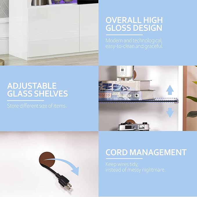 Modern Fireplace TV Stand for TVs up to 75", High Gloss Entertainment Center with 40" Fireplace, 4 Shelves & Storage Cabinets, Media Console Table 68 Inches, Gloss White