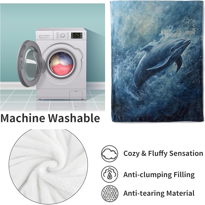 Dolphin Flannel Blanket, Dolphin Gifts, Ocean-Themed Blanket for Women, Soft Lightweight Throw Blankets for Bed Home Travel Decor 60" x 80"