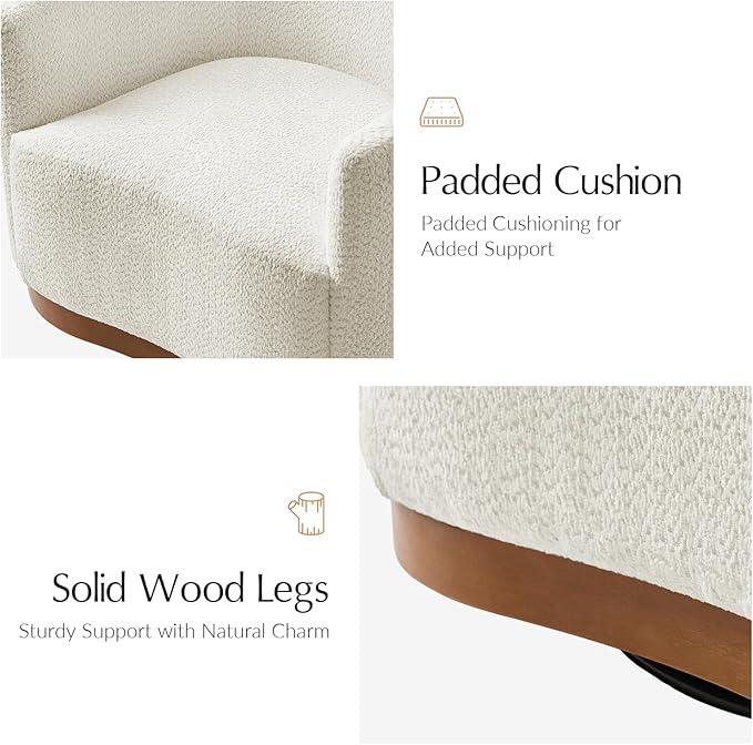 HULALA HOME Chenille Swivel Accent Chairs Set of 2, Fully Assembled, Comfy Upholstery Barrel Armchair with Sturdy Solid Base, Ivory