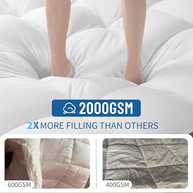 3 Inch Mattress Topper Queen -Cooling Extra Thick 2000 GSM Pillow Top Mattress Topper Body-Contouring Support for Back Pain Relief with 8"-18" Deep Pocket (60"x80")