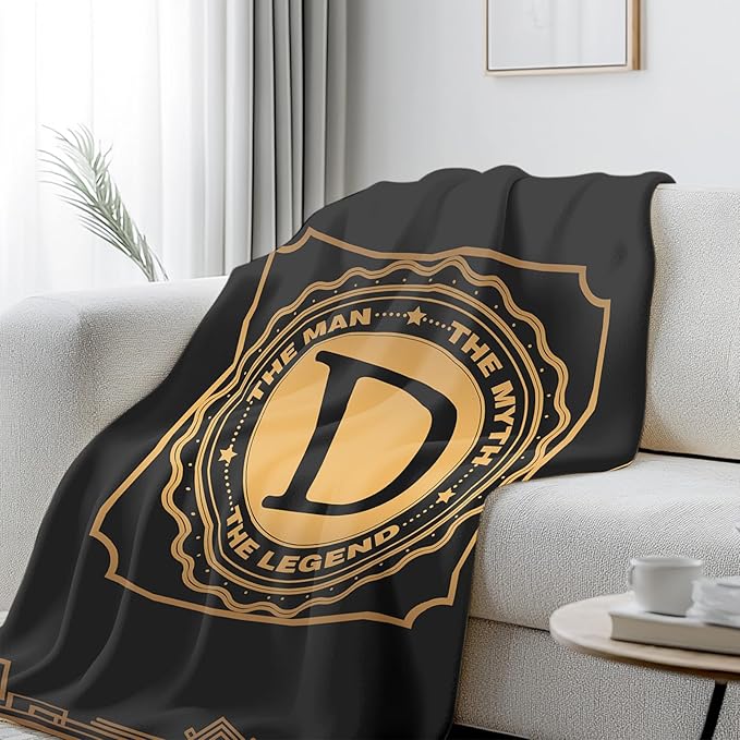 Happy Birthday Gifts for Man, Men Birthday Gift for Dad, Birthday Blanket for Men, Throw Blanket for Him Dad Grandpa Uncle, Creative Gifts for Fathers Day Initial Letter D Blanket 50"x60"