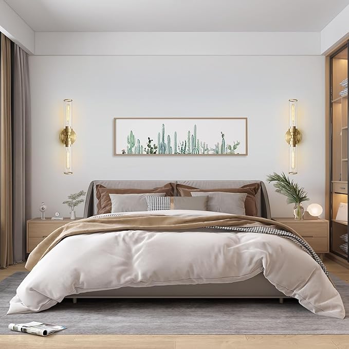 Bathroom Light Fixtures, Gold Wall Sconce in Clear Glass Vanity Lights, Modern Bathroom Vanity Light Up and Down Sconces Wall Lighting for Living Room, Hallway, Bedroom - Bulb Not Included