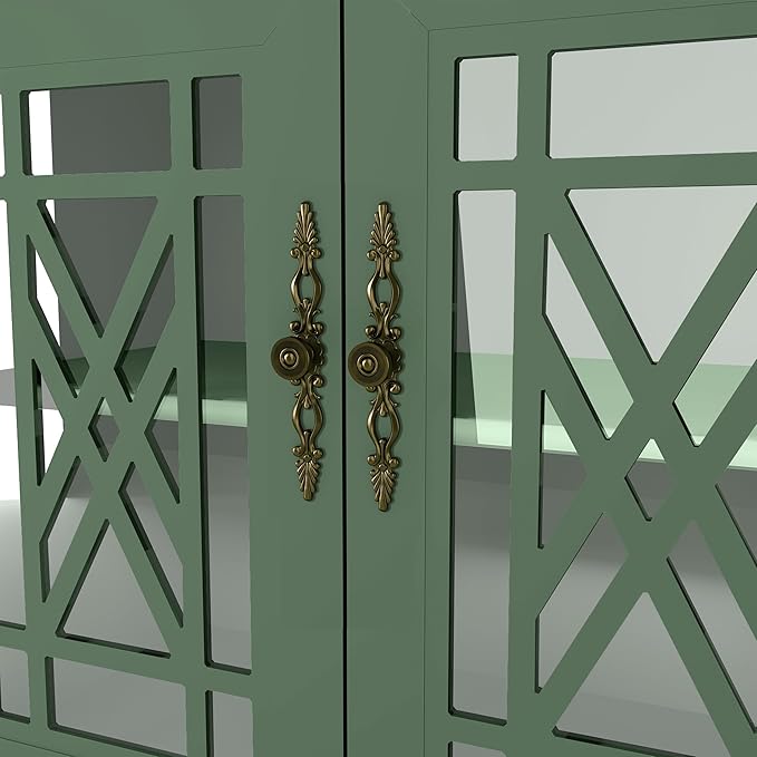 70" Vintage TV Stand with Carved Doors for TVs Up to 80" - Green