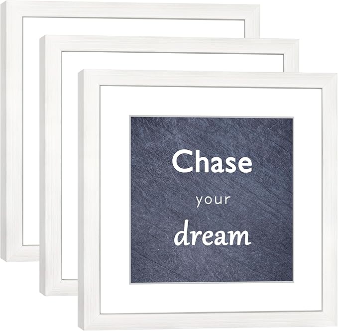 11x11 Picture Frame Set of 3 with Real Glass for Pictures 8x8 with Mat or 11x11 Without Mat, Wall Gallery or Tabletop display Photo Frames in White