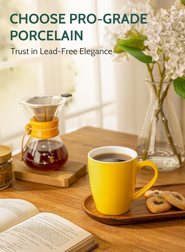 Sweese Porcelain Coffee Mugs - 16 Ounce (Top to the Rim) for Coffee, Latte, Tea, Cocoa, Set of 4, Yellow