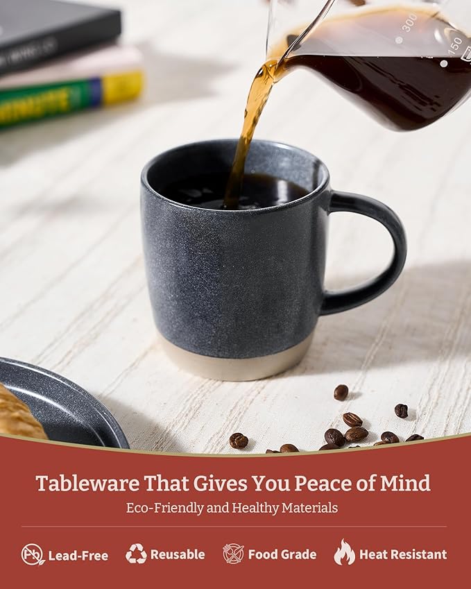 famiware Coffee Mugs Set of 4, Milkyway 13 oz Mug Set, Ceramic Cup Set with Handle for Coffee, Tea, Cocoa, Milk, Matte Dark Charcoal