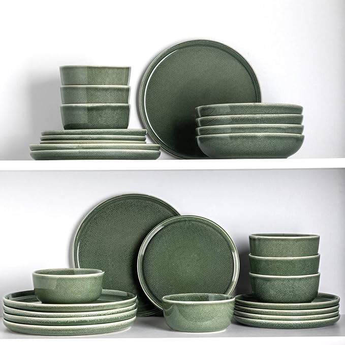 AmorArc Stoneware Dinnerware Sets for 4,Round Reactive Glaze Ceramic Plates and Bowls Set,Highly Scratch Resistant | Dishwasher & Microwave Safe Dishes Set,Service for 4 (12pc)