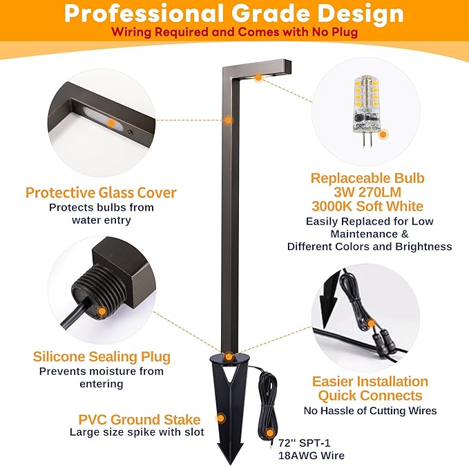 Outdoor Brass Pathway Lights, Low Voltage Landscape Path Lighting Wired, 12v Walkway Light LED Waterproof, Bronze for Outside Garden Yard Driveway with 3W 270LM 3000K G4 Bulb (12 Pack)