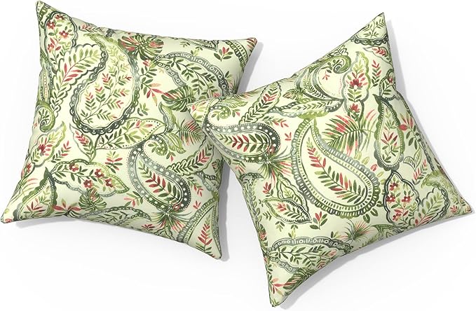 Outdoor Pillows for Patio Furniture 18x18 inch, Square Outdoor Throw Pillows with Inserts, Decorative Toss Pillows for Garden Couch Home Sofa Office Chair, Pack of 2,Faylinn Shadow Paisley