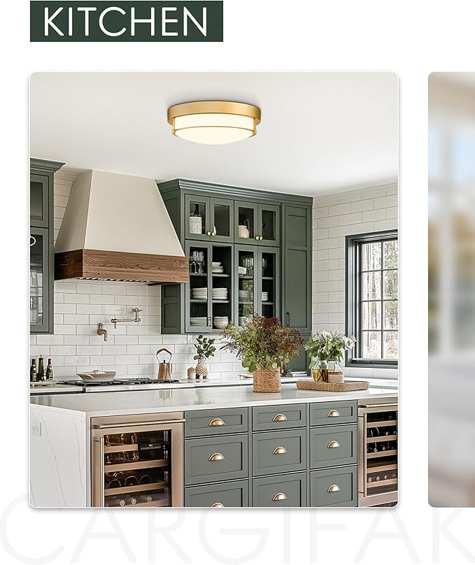 Flush Mount Light Fixture, 12 inch 2-Light Modern Ceiling Light with Brass Gold Finish for Hallway Kitchen Laundry Bedroom, 4822-BB