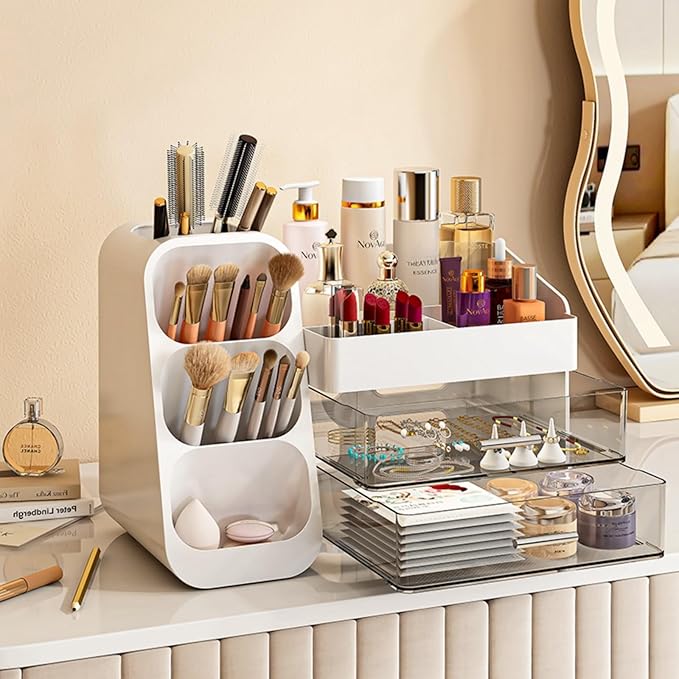 Makeup Organizer with Drawers for Vanity,Spacious Cosmetic Display Case,Perfect Storage Solution for Your Beauty Essential (Pink)