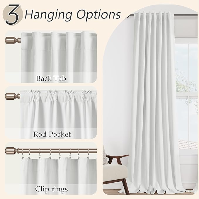 Guken Off White Blackout Curtains 90 Inch Length 2 Panels Set for Living Room Bedroom Back Tab Thermal Insulated 100% Black Out Linen Drapes Room Darkening Window Curtains 90 Inches Long