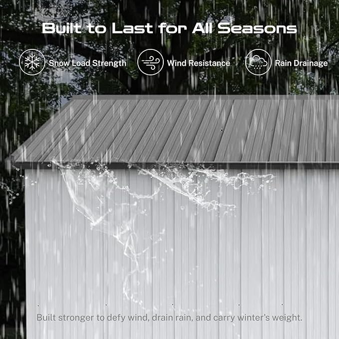 10 x 12 FT Outdoor Storage Metal Shed, Garden Bike Shed with Slooping Roof, Lockable Doors and Windows, All-Weather Tool Shed Easy to Assemble for Backyard, Patio, Lawn, White+Black