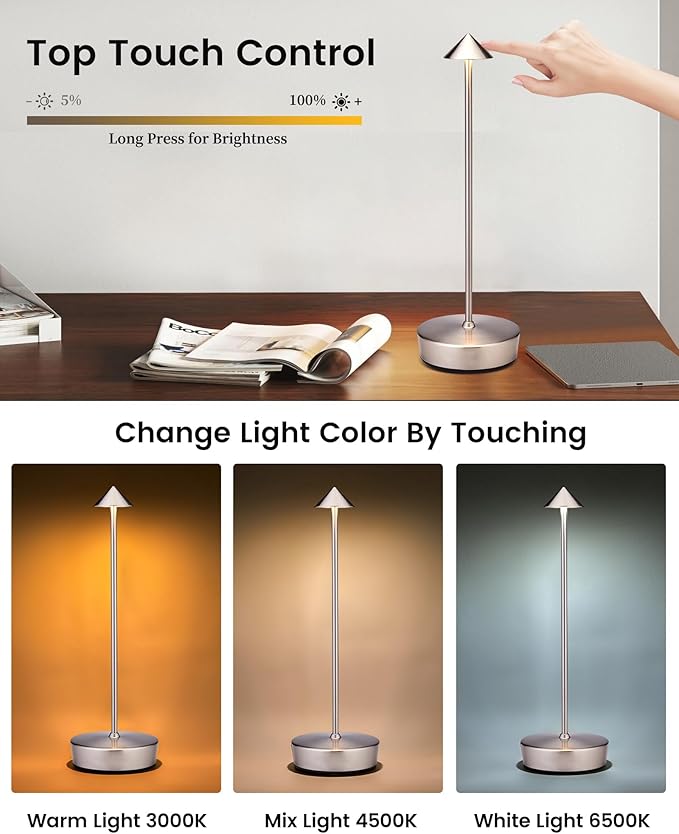 Cordless Led Table Desk Lamp 2 Pack, 7000mAh Battery Outdoor Table Light Waterproof for Restaurant Patio Camping Home Decor, USB-A Output, Brightness Memory, Dimmable