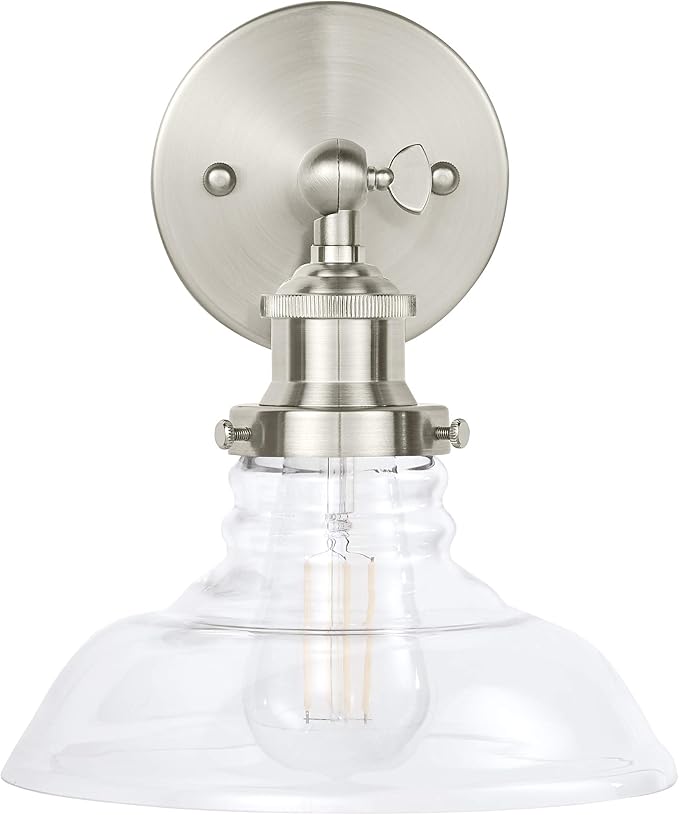 Linea di Liara Lucera Farmhouse Brushed Nickel Wall Sconce Wall Lighting Fixture Vanity Wall Sconce Lights Bathroom Sconces Wall Lights for Hallway, Bulb Included, UL Listed