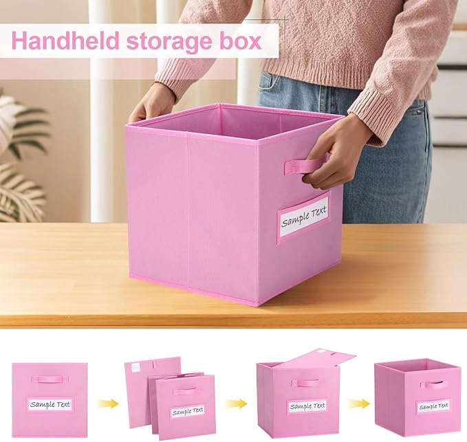 artsdi 11x11 storage cube bins (Set of 10) Foldable Fabric storage cubes with 10 Labels Window Cards & a Pen,11 inch cube storage bin,Closet Organizers for Shelves,Cubby Organizer Boxes,Light Pink