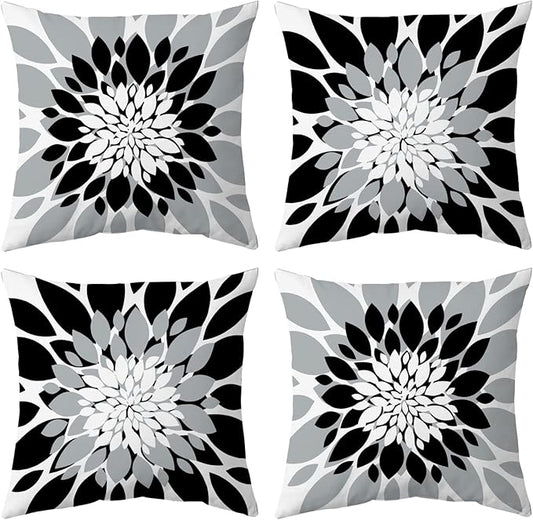 Qahing Pack of 4 Outdoor Waterproof Pillow Covers 20x20 Decorative Outdoor Throw Pillows Garden Square Cushion Cases for Patio Furniture, Couch, Tent Sunbrella, Bench, Black Grey