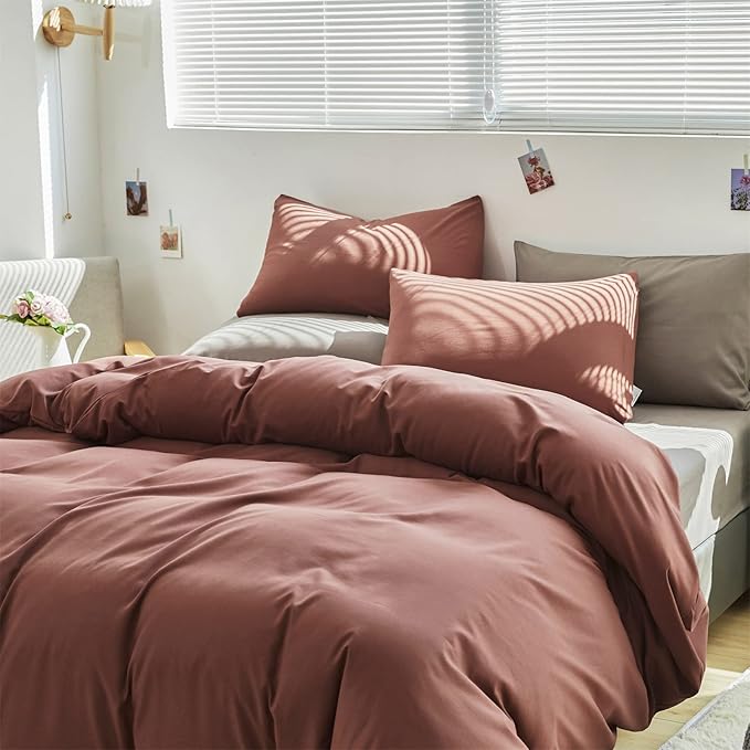 Cottonight Brick Red Comforter Set California King Marroon Bedding Comforter Set Solid Modern Cotton Blackish Red Blanket Quilts Soft Simple 3 Piece Cal King Comforter Set for Women Men