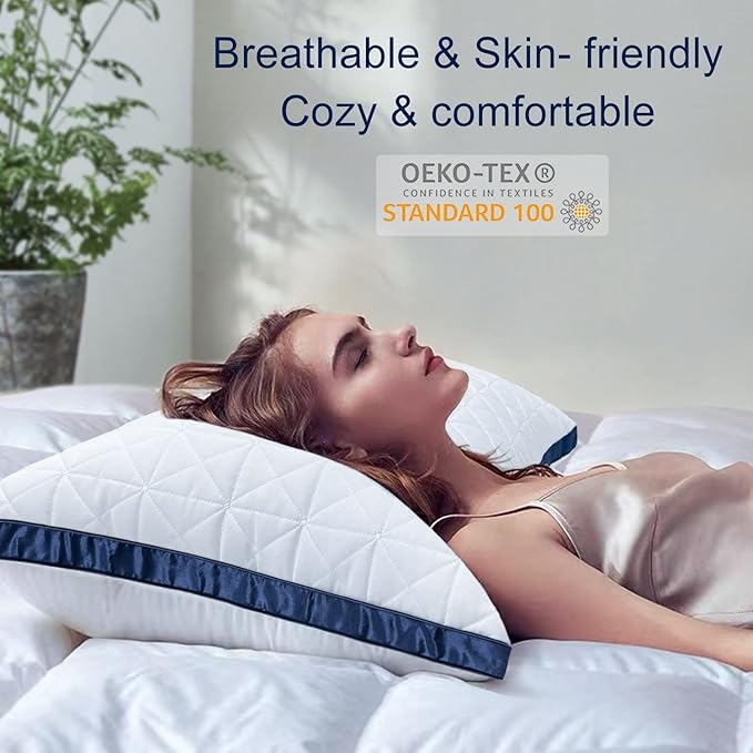 King Size Pillows Set of 2 - Cooling Hotel Luxury Bed Pillows for Sleeping 2 Pack, Supportive Breathable Down Alternative Gusseted Pillow for Side Stomach or Back Sleepers