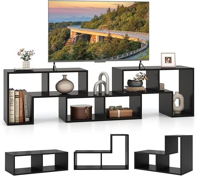 Giantex Free-Combination TV Stand for Bedroom - Entertainment Center for 50 55 60 65 Inch TV, 3-Piece Media Console Table with Storage Cubes, Deformable Open Storage Bookcase Shelf (Black)