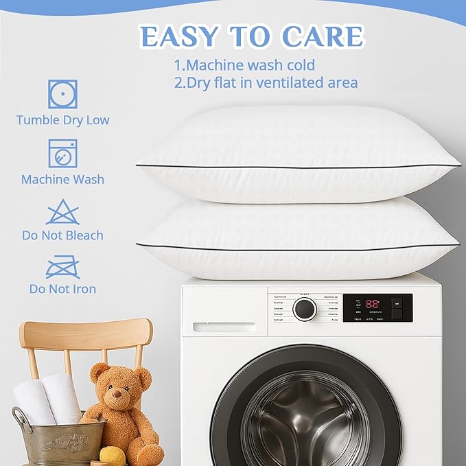 JOLLYVOGUE Pillows Queen Size Set of 4, Cooling and Supportive Bed Pillows with Super Soft Down Alternative Fill, Hotel Quality for Side, Back, and Stomach Sleepers, 4 Pack